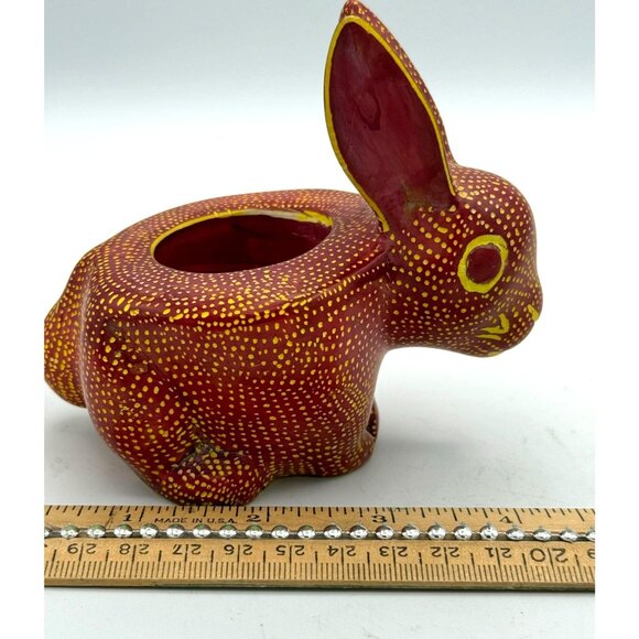 Oaxacan Mexican Stone Hand Painted Signed Bunny Rabbit Tea Light Heavy - Picture 8 of 10